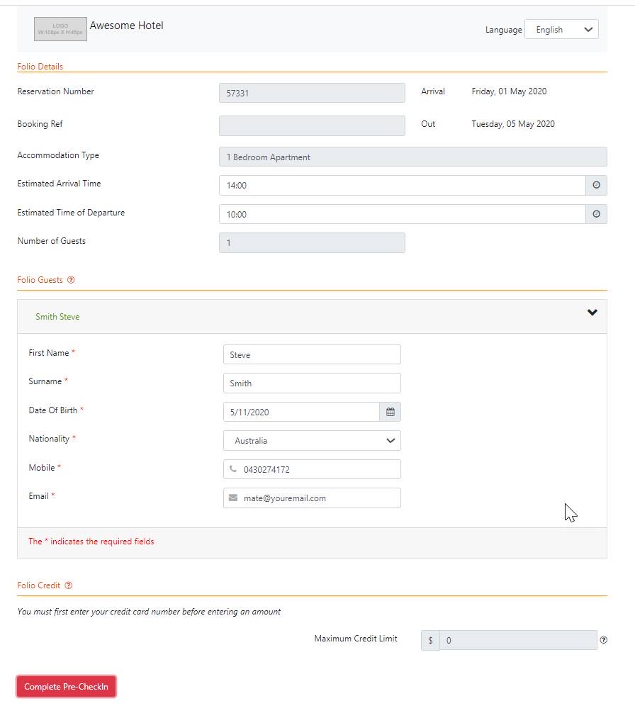 Precheckin portal | hotel property management software